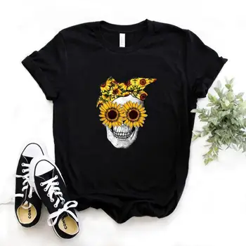 

bandana skull sunflower Print Women tshirt Cotton Casual Funny t shirt Gift For Lady Yong Girl Top Tee 6 Color PM-110