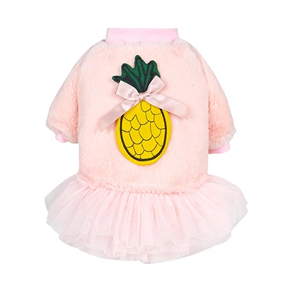 Кружевное платье принцессы; сезон осень-зима; теплая одежда для собак; модная красивая юбка для маленьких собак; пальто для чихуахуа, Йоркской собаки; праздничная одежда - Цвет: Pink Pineapple