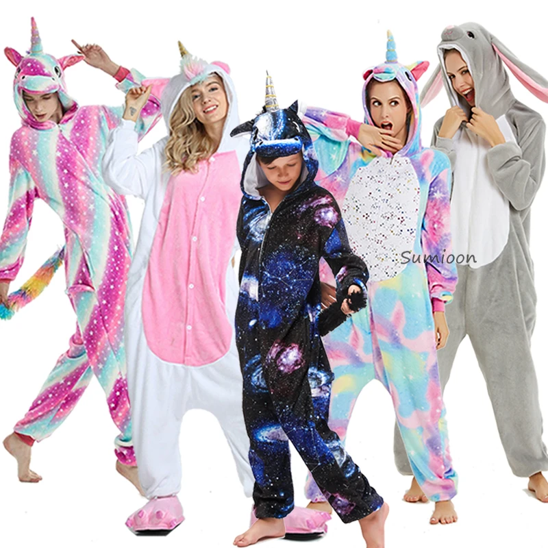 Conjuntos de Kigurumi para niños y niñas, de y unicornio para mujeres, monos, ropa de dormir de animales para adultos, pijamas de invierno|Pelele entero| - AliExpress