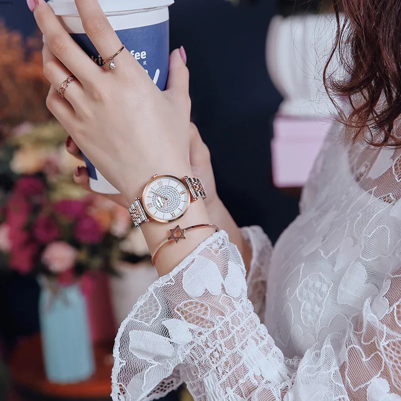 Gypsophila, женские часы с бриллиантовым дизайном, модные, серебряные, круглый циферблат, браслет из нержавеющей стали, кварцевые наручные часы, подарки, часы женски