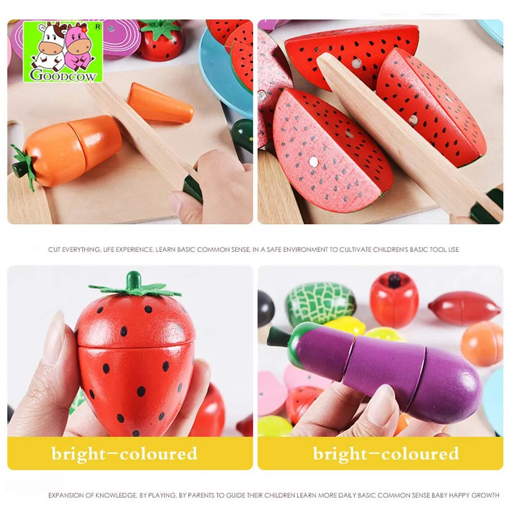  Wooden Cutting Toy Cooking Food Sets Magnetic Wood Vegetables Fruits Pretend Play Colourful Kitchen - 4000166208639