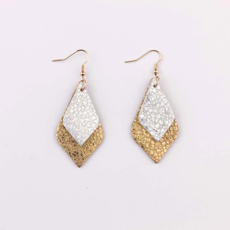

Geometric Rhombus Genuine Leather Teardrop Earrings for Women Dot Zebra Leopard Leather Drop Earrings Jewelry Accessories