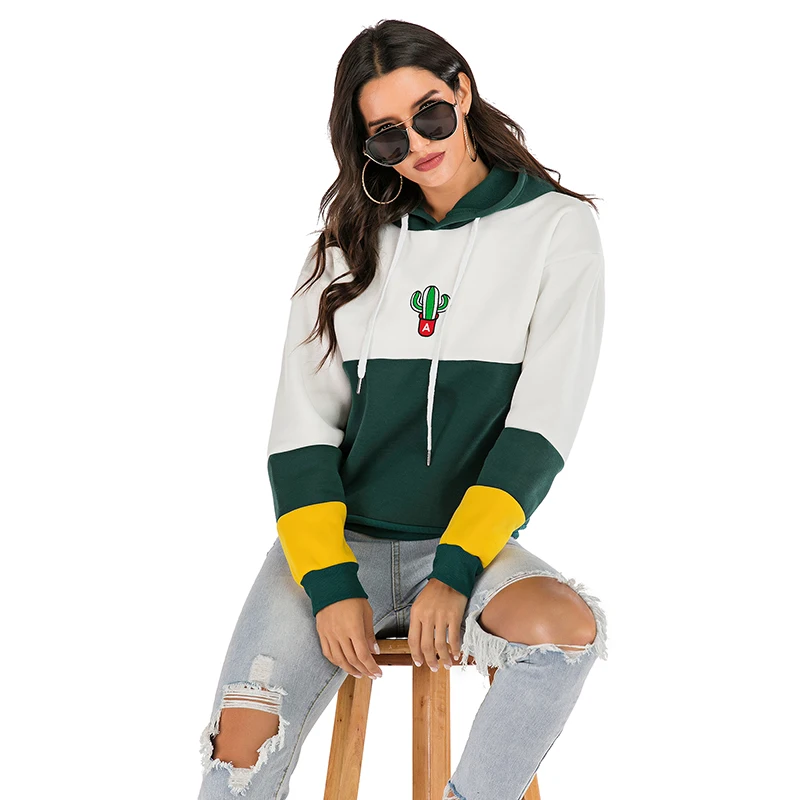 

2020 Autumn Winter Women All-Match Long Sleeve Pullover Hooded Cactus Printed Sweatshirt Casual Hoody Sweatshirt For Women Plus