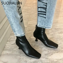 SUOJIALUN/женские ботильоны; коллекция года; сезон осень-зима; женские Ботинки martin на молнии; элегантные ботинки «Челси» на Высоком толстом каблуке; Botas Dess; туфли-лодочки