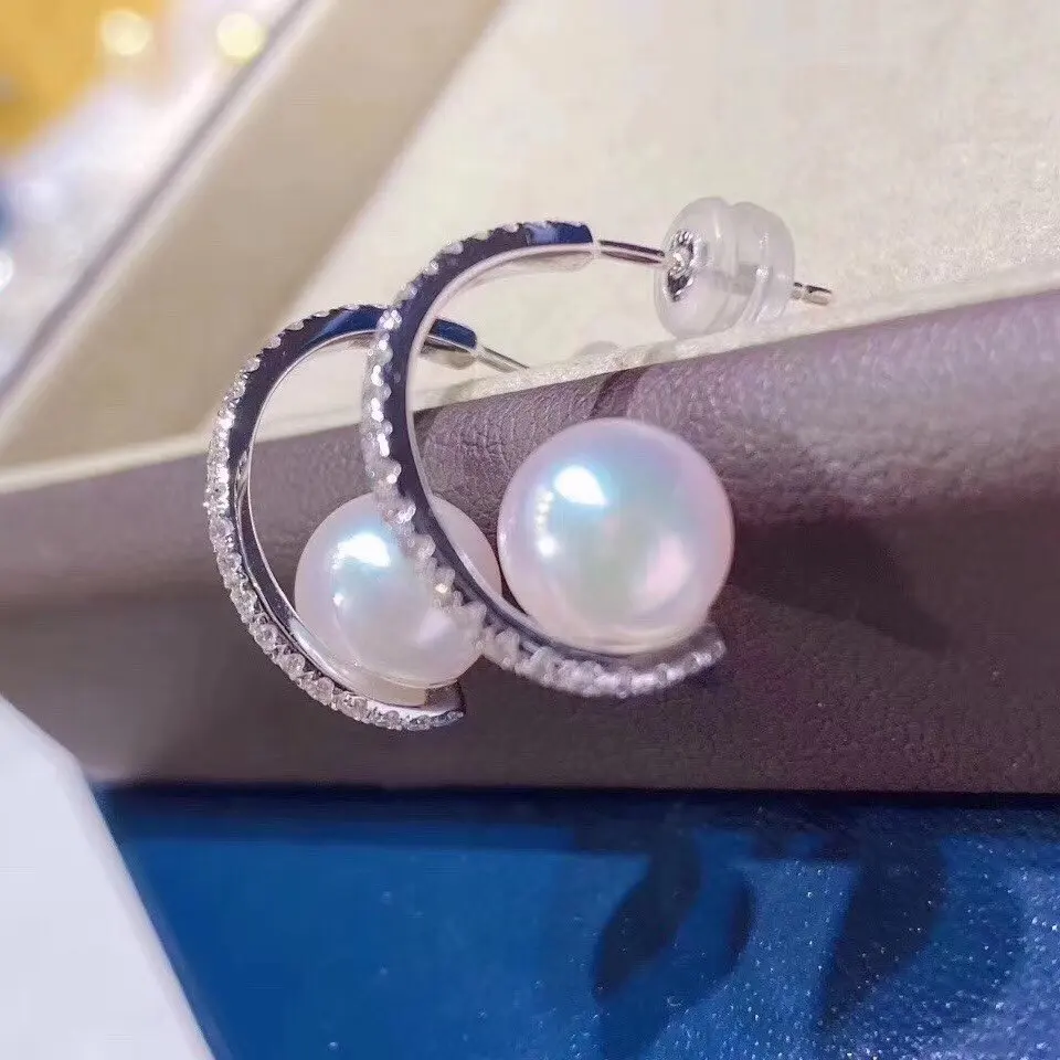

D118 Pure 925 Sterling Silver Fine Jewelry Fresh Water White 7mm Pearl Dangle Earrings for Women Fine Pearl Earrings
