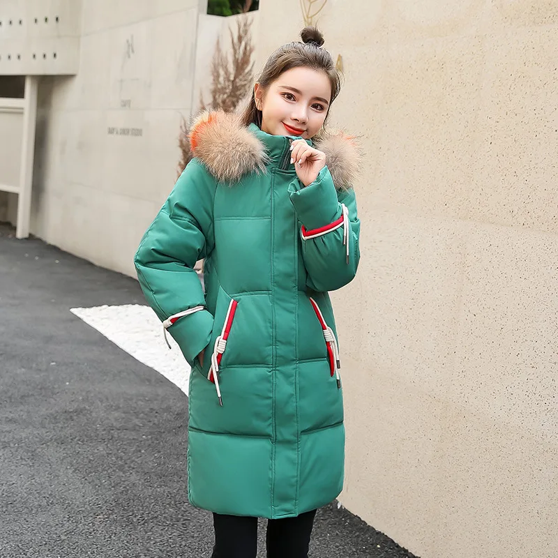 

2019 Winter New Style WOMEN'S Dress Korean-style Cotton-padded Clothes Women's over-the-Knee Mid-length Large Fur Collar Cotton-