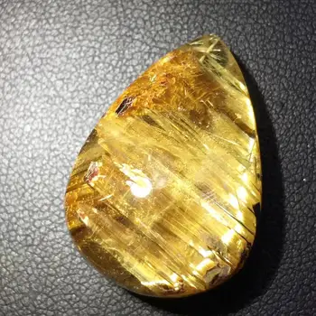 

Certificate Natural Gold Rutilated Quartz Titanium Pendant Water Drop Gemstone Gift 27x19x11mm Crystal Pendant AAAAA