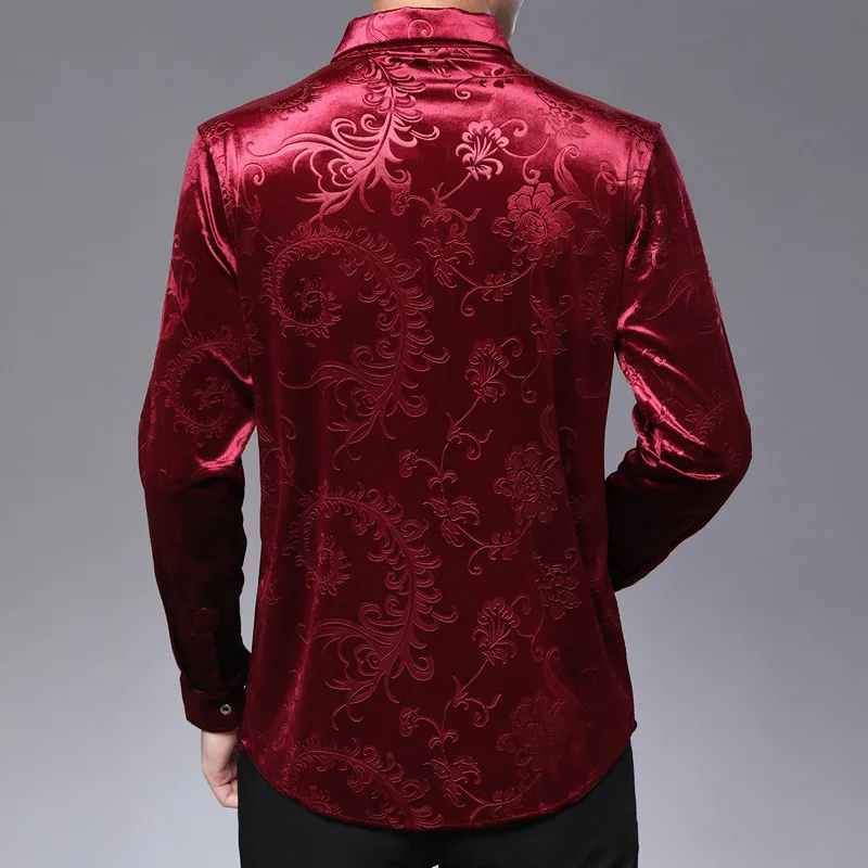 Red Velvet Mens Shirts Flowers Flannels 