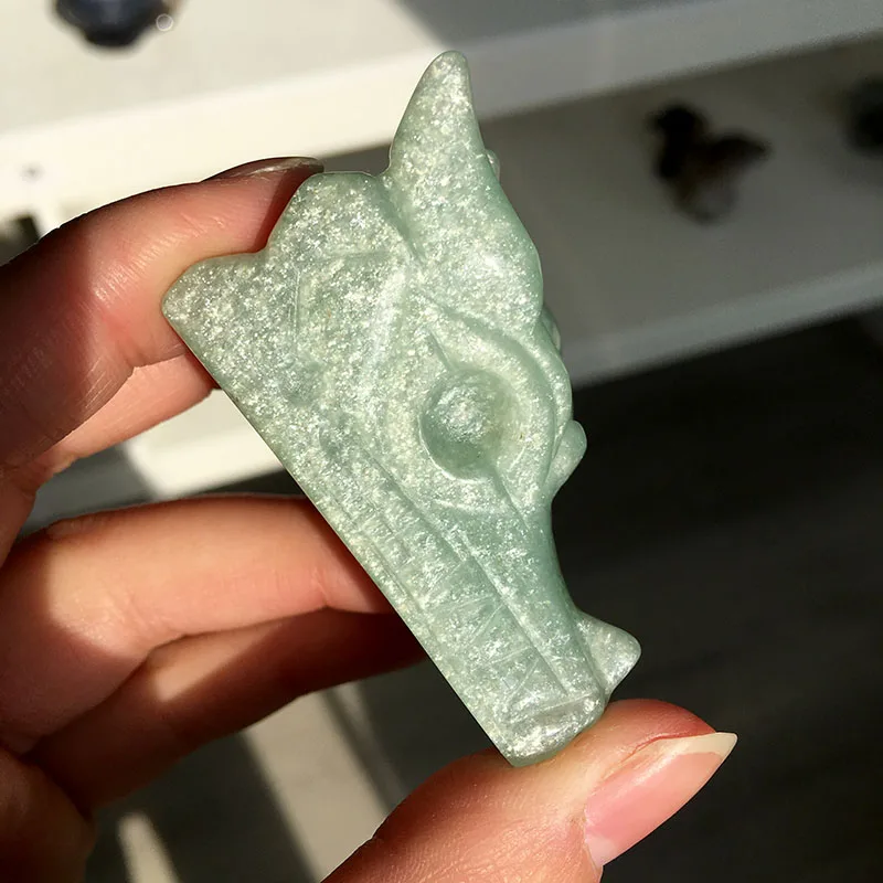 Розовый кварц Череп натуральный кристалл голова дракона Лабрадорит Wicca камень аметист Статуэтка для украшения XYW - Цвет: M-Green Aventurine