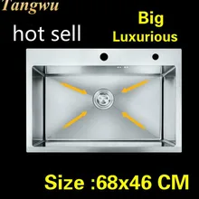 Квартира большая роскошная кухонная ручная раковина одинарная мойка стандартная прочная 304 нержавеющая сталь Горячая 68x46 см