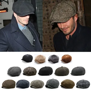 

Men Octagonal Hat Winter Wool Hat Gatsby Cap Ivy Hat Women Flat Cabbie Newsboy Cap Plus Size Felt Beret Cap 56 to 64cm
