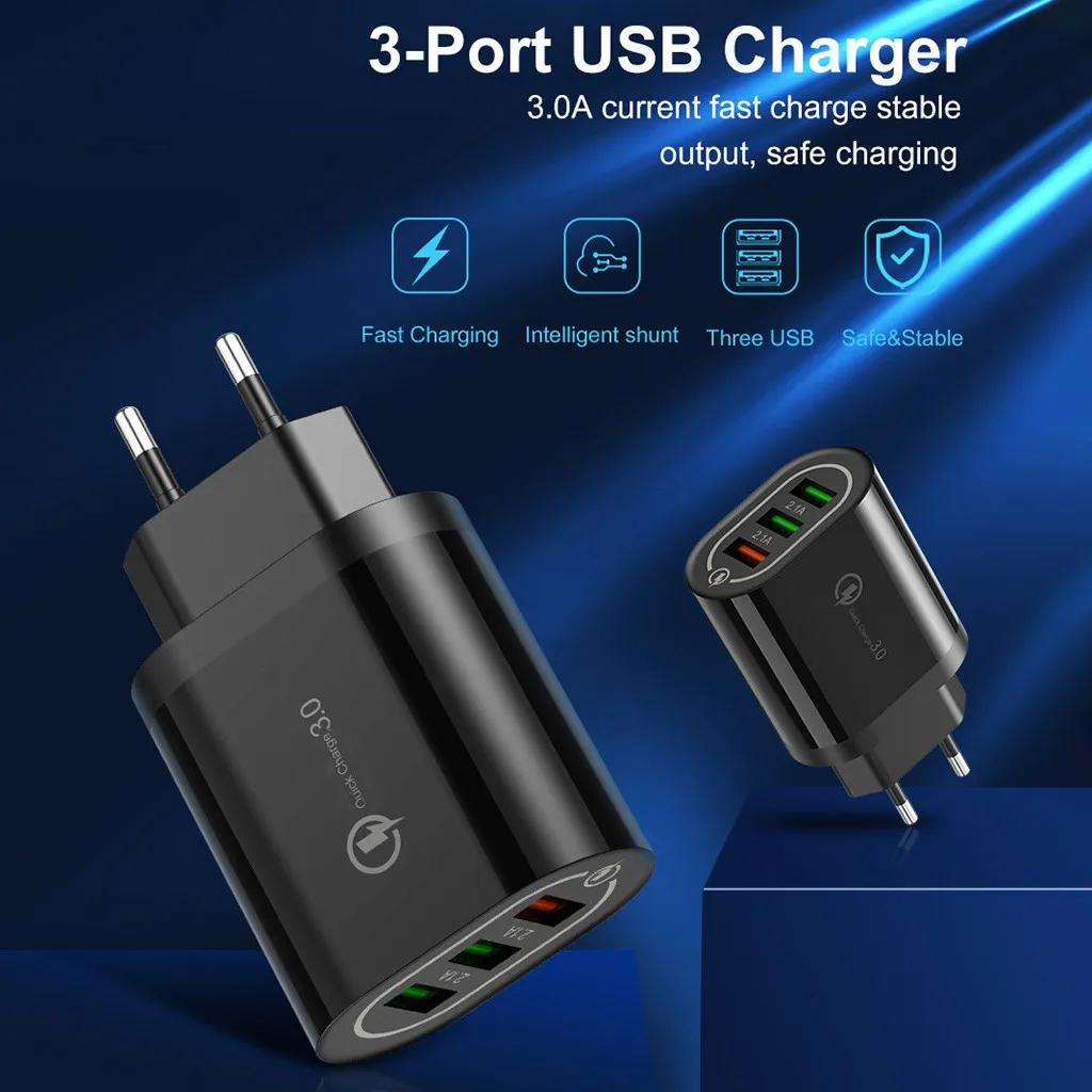 Мини размер Быстрая зарядка для ЕС/США 18 Вт QC 3,0 5 В/2A 3-USB зарядное устройство для мобильного телефона, iPad, psp, электронной книги планшета