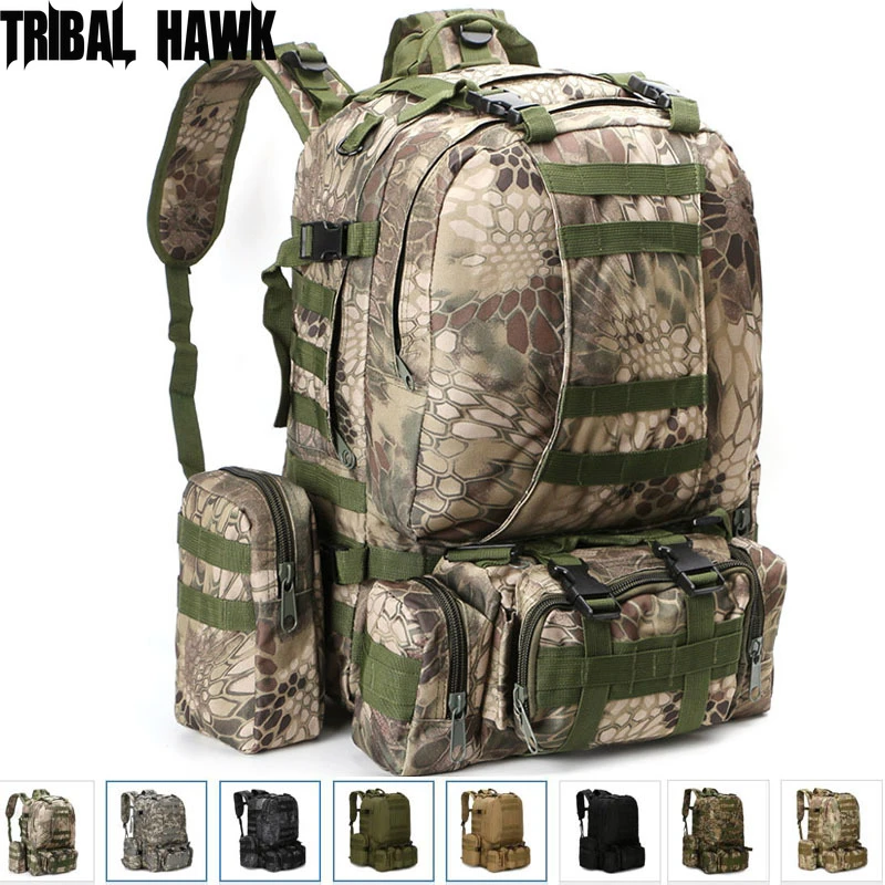50L Tactical Military Backpack Rucksack Waterproof Camping Hiking Shoulder Bag