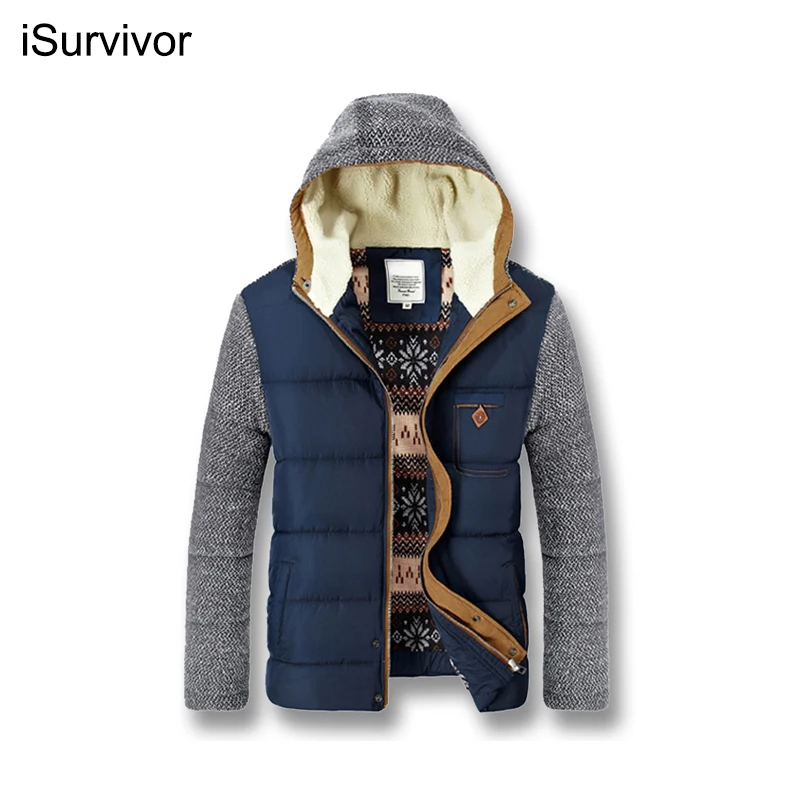 

ISurvivor 2022 мужские зимние Лоскутные толстые куртки с капюшоном пальто мужские повседневные Модные приталенные толстые куртки на молнии большого размера для мужчин