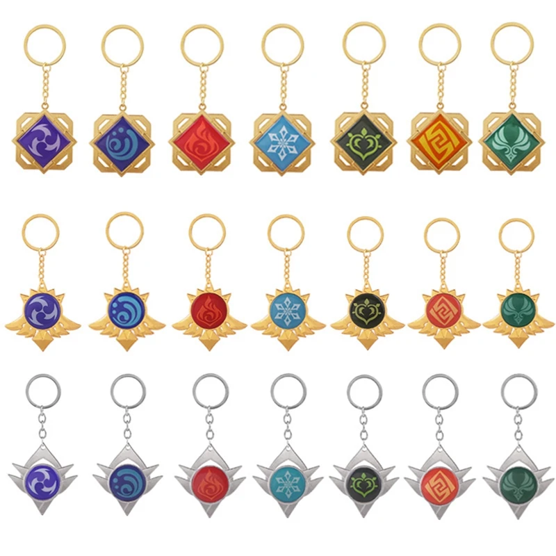 Games Genshin Impact Cosplay Eye Of God Fire Thunder Water Ice Wind Rock Element Can Shine Keychain Clothing Accessories