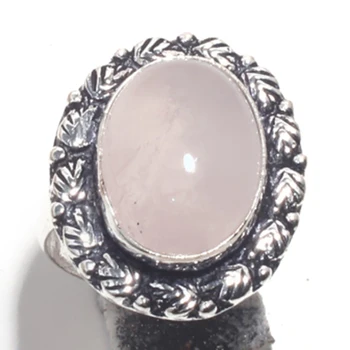 

Genuine Rose Quartz Ring Silver Overlay over Copper , Hand Made Women Jewelry gift , R6713, Size: 6.75