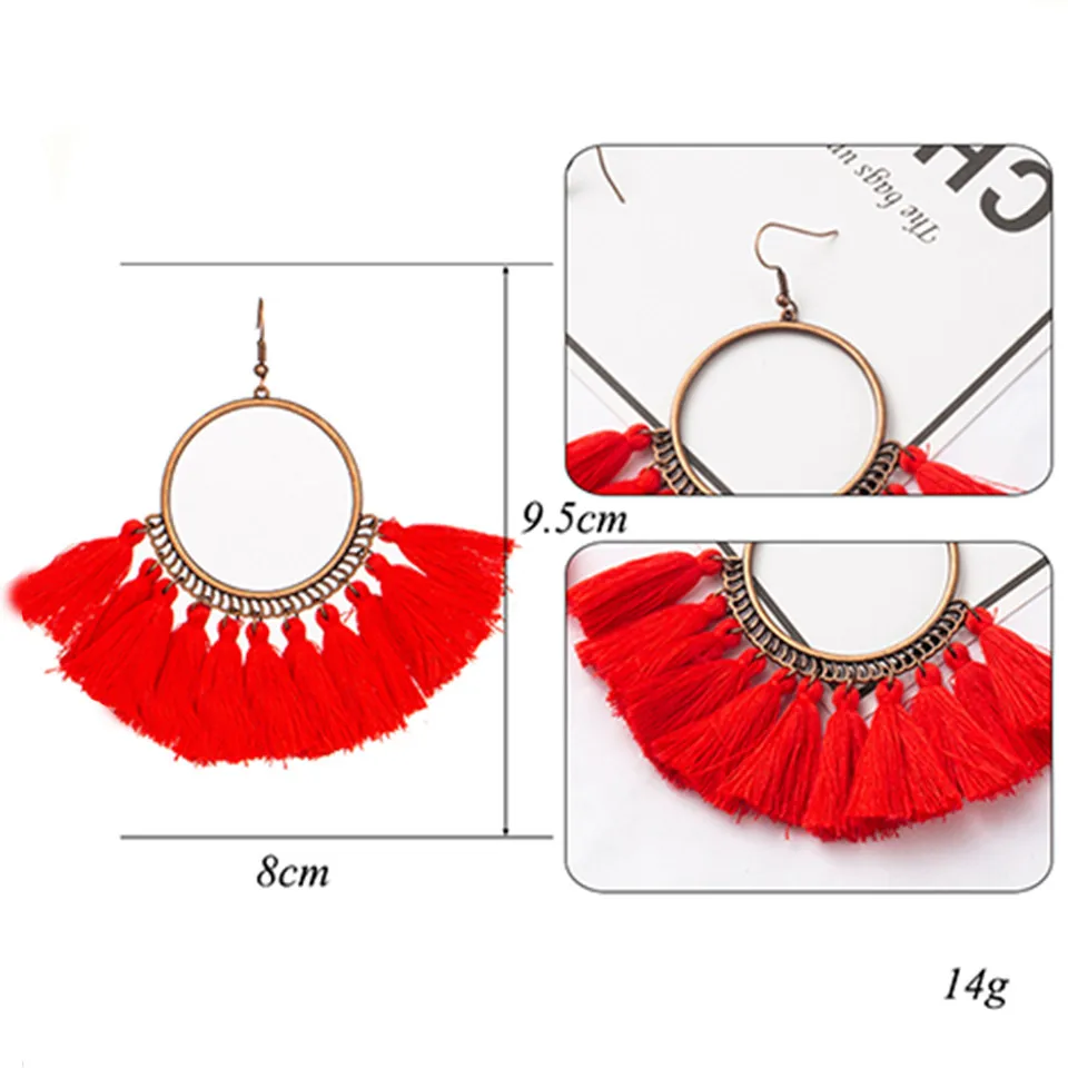 Boho Серьги Падения Для Женщин Серьги Кисточкой Большое Заявление Vintage Fringe Серьги Мотаться Красный Желтый Черный Зеленый Ювелирные Изделия