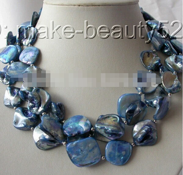 927 +++classic 50&quot 20mm baroque blue shell pearl necklace |