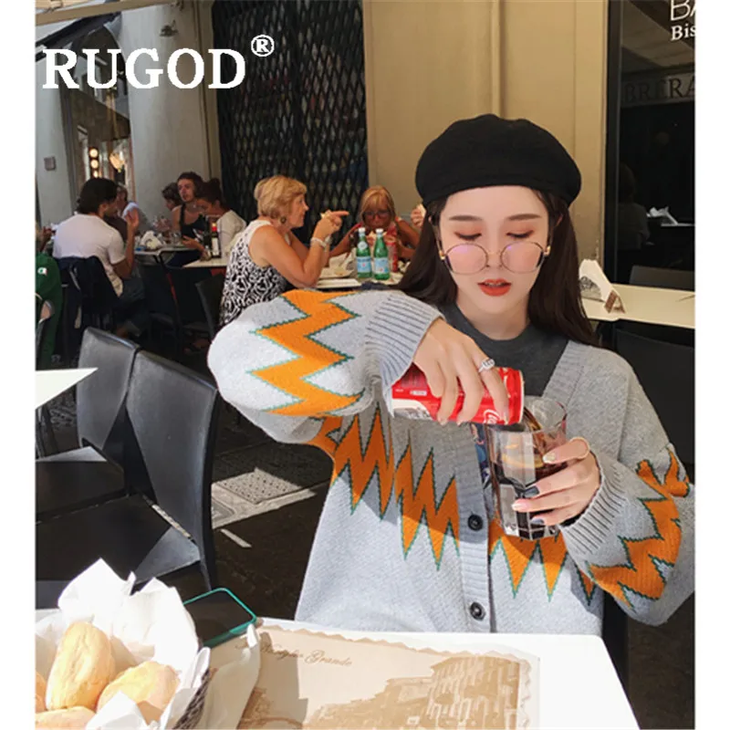 RUGOD, свитер, кардиганы для женщин, v-образный вырез, молния, узор размера плюс, свободное вязаное пальто, модные женские повседневные осенние мягкие Топы