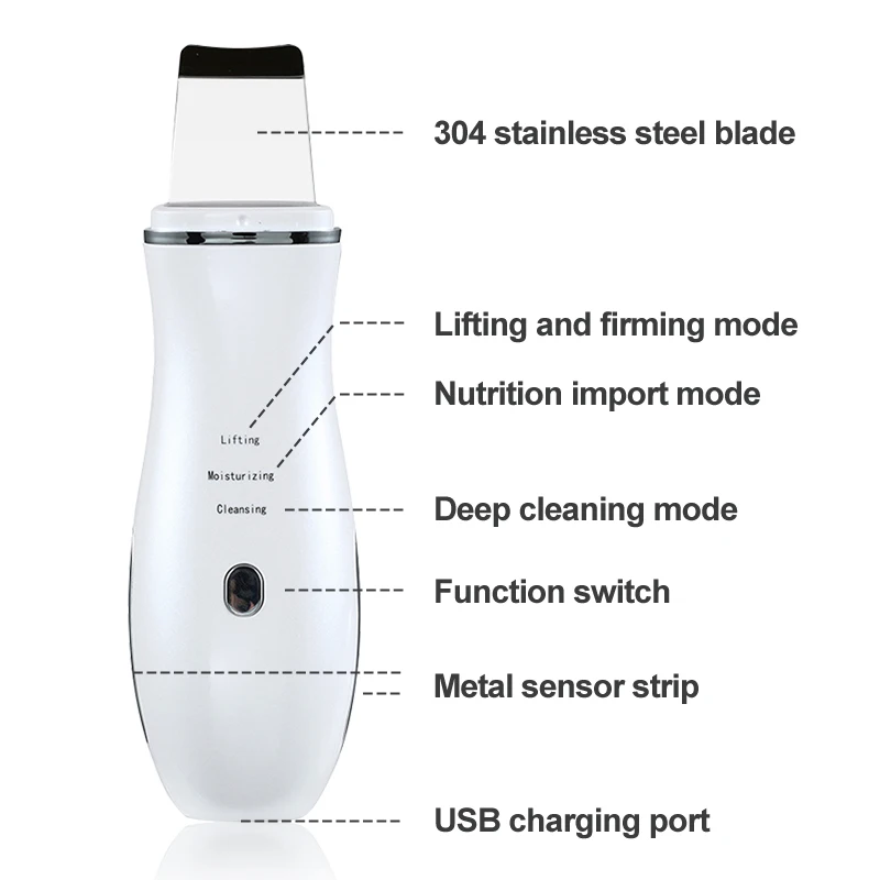 Ultrasonic Skin Scrubber Peeling Shovel Ion Acne Blackhead Remover Deep Face Cleaning Machine face Lifting Facial Massager