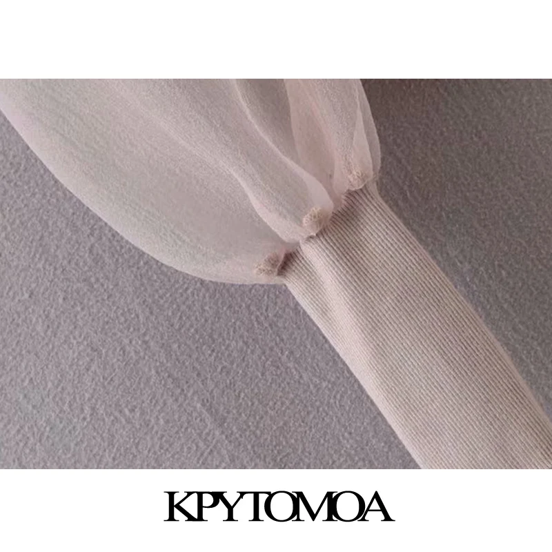 Vintage Elegant Ruffles Organza Blouses Women Fashion Long Puff Sleeve Stretch Slim Shirts Blusas Mujer Chic Tops