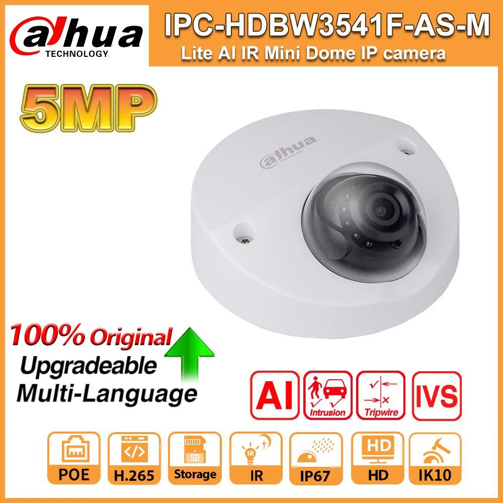 Dahua IPC HDBW3541F AS M IP камера 5MP IR 50M IP67 IK10 Встроенный микрофон слот для sd карты H.265