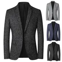 

Men Blazer Solid Color Single-breasted Autumn Winter Lapel Buttons Suit Jacket for Daily Wear
