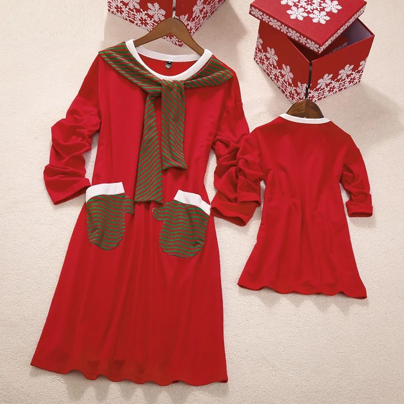 

Christmas Dress Family Look Scarf Mother Daughter Matching Dresses Mommy and Me Clothes Women Girls Mom & Baby Outfits Clothing