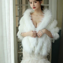 Real Photo Fur Shawl Wedding Wrap Women Winter  Bridal Wraps Warm Fur  Bridal Jacket Elegant Evening Coat 2020