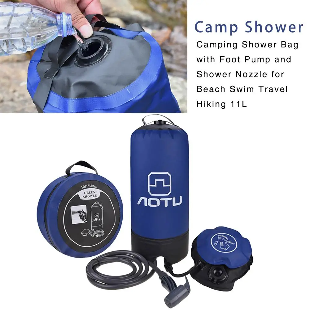 11L Outdoor Inflatable Shower Pressure Shower Water Bag Portable Camp Shower Lightweight Travel PVC Water Storage Outdoor Shower