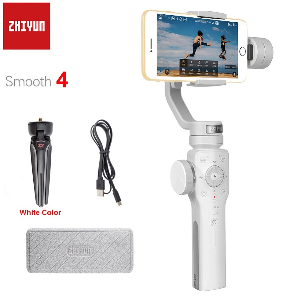 Zhiyun Smooth 4 3-х осевой стабилизатор гироскопа Q для смартфонов iPhone XS X 8P 8 7 6S SE samsung S9 S8 S7 с зарядным кабелем - Цвет: Smooth 4 White