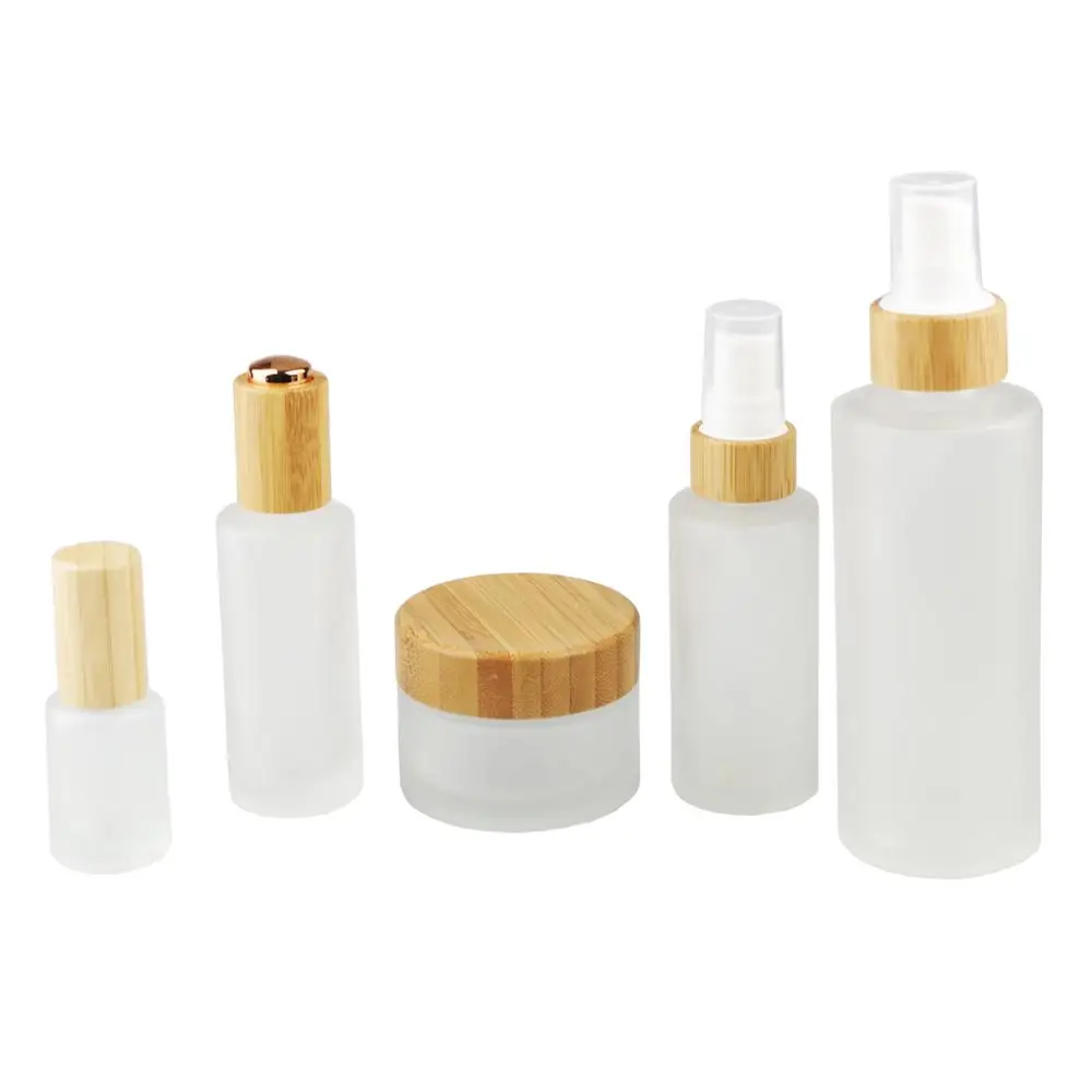 

200g cream jar Frosted Clear pumps tops bamboo lotion bottle 30ml 50ml 100ML 120ML 150ML Frost Glass Mist Spray Bottle