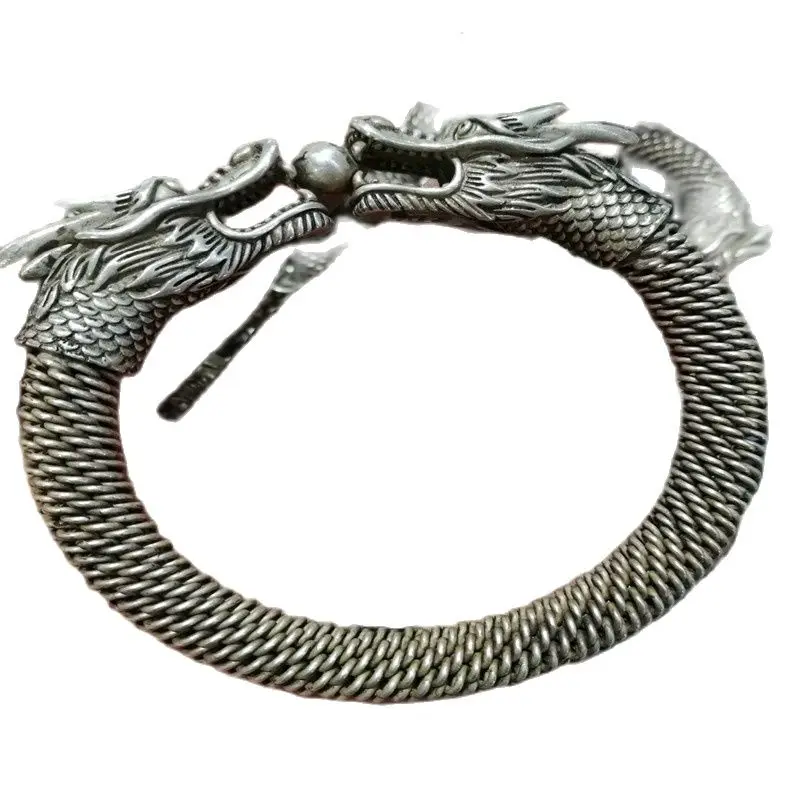 

Collection China Tibetan Silver Carved Double Headed Dragon Silver Bracelet