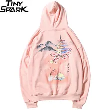 Толстовки в стиле хип-хоп, мужская толстовка с японской башней, Харадзюку Кандзи, уличная одежда, пуловер с капюшоном, цветочный свитер, осенняя негабаритная рубашка