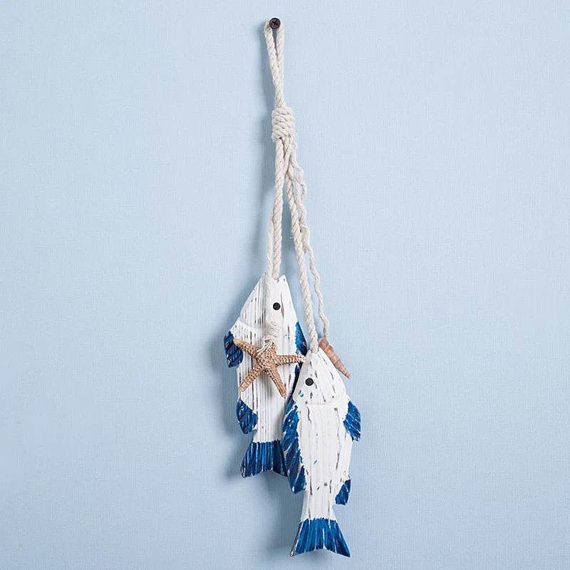 Wood carving small fish pendant Mediterranean home accessories fish skewer wall decoration mural - Цвет: HY000067-M
