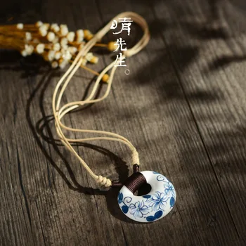 

Nation Wind Necklace Woman Manual A String Of Beads Blue And White Porcelain Necklace Long Fund Sweater Chain Pendant Ornaments