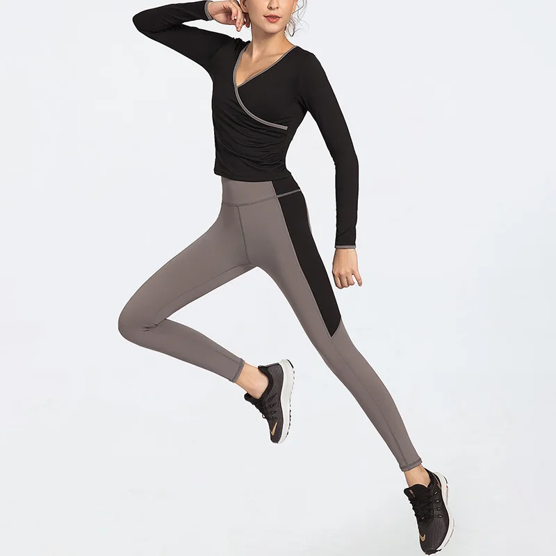 2 Pieces Gym Set Women Seamless Yoga Sets Long Sleeve Fitness Shirts High Waist Running Leggings Workout Clothes Sport Suit