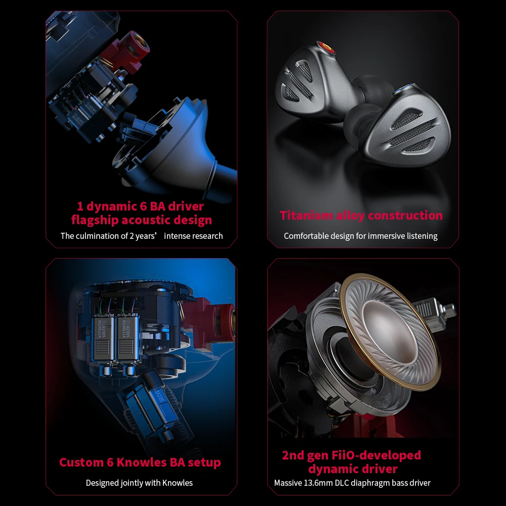 FiiO FH9 Hi-res 1DD+6BA Drivers In-ear HIFI Earphone IEM Earbuds MMCX High-Purity Pure Silver Cable 2.5/3.5/4.4mm 3 Plug Headset