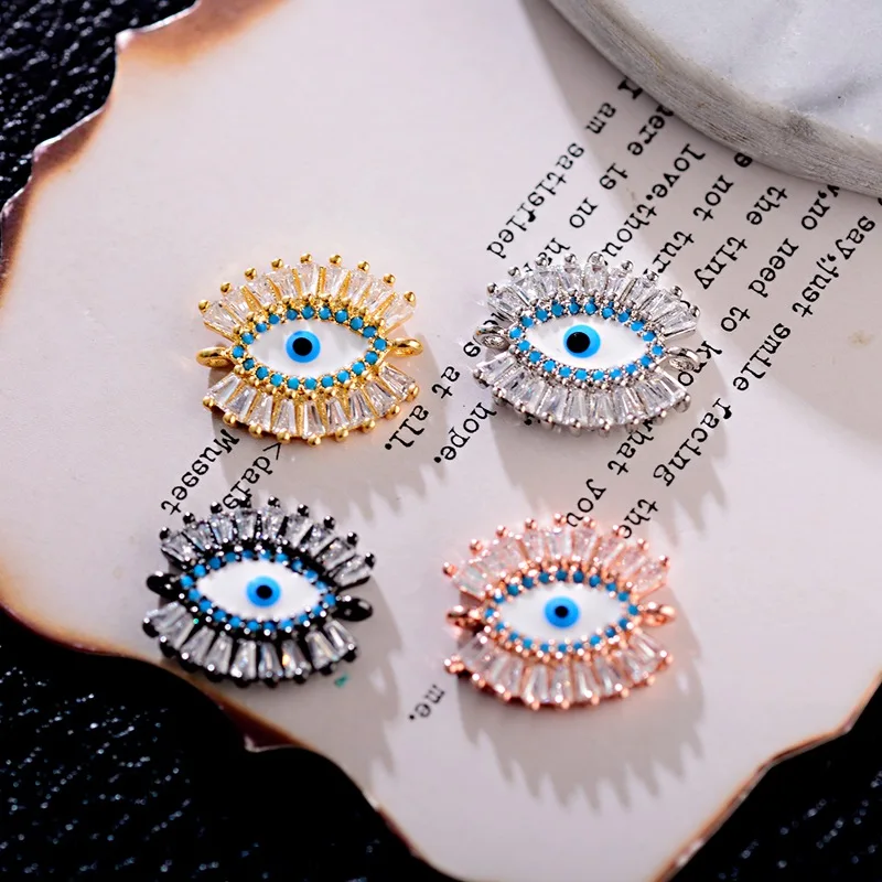 

2019 Classic DIY Luxury White Zircon Evil Eye Beads Dripping Oil Copper Beads Jewelry Making Accessories