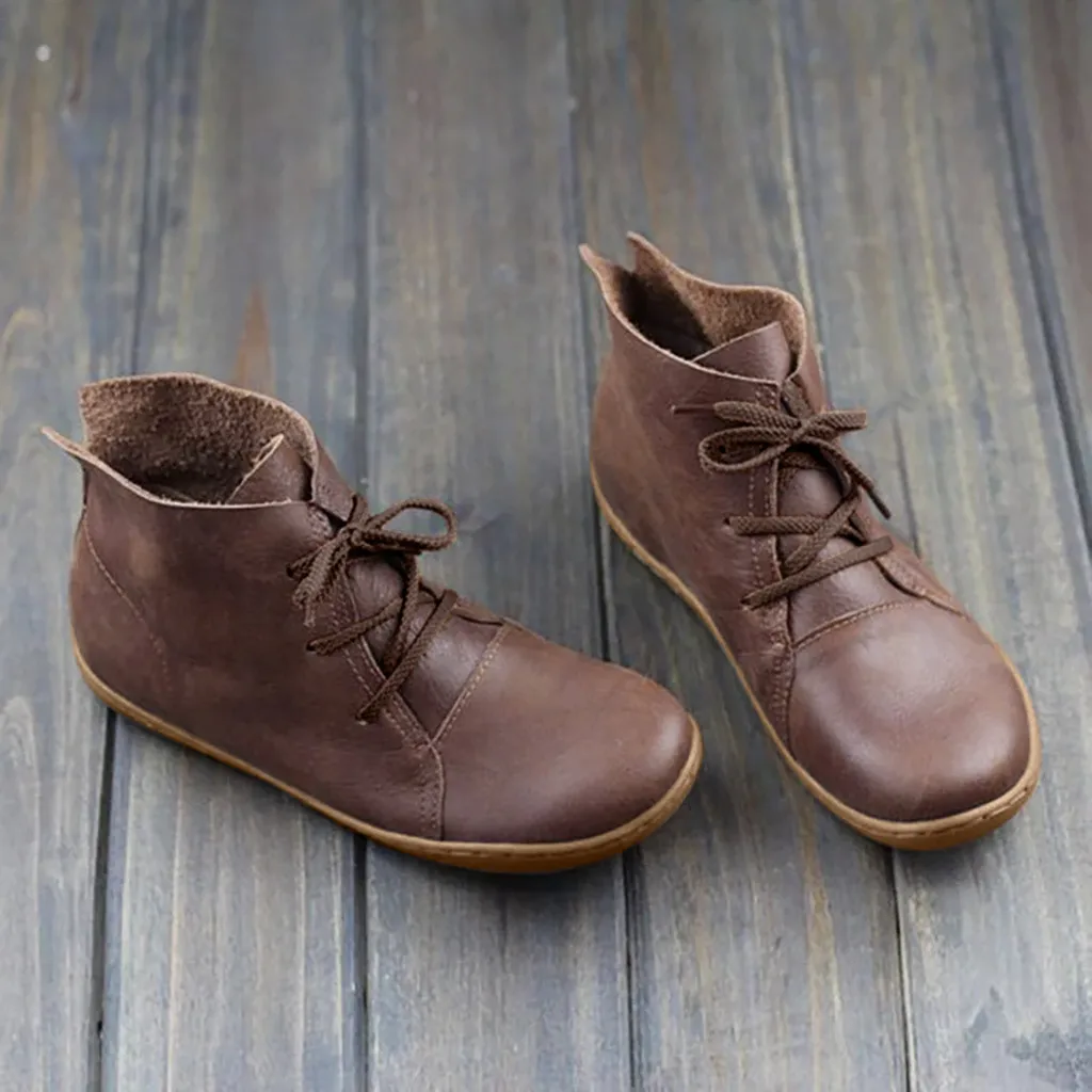 

Fall 2019 trend Retro Women's leather boots Lace-up platform boots women Lightweight Soft Bottom Comfortable flat shoes women