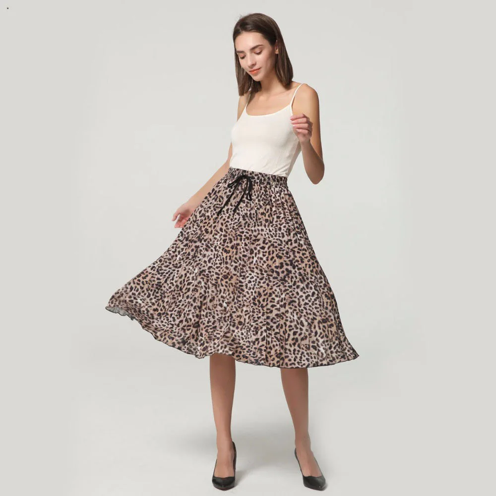 2020 New Women Vintage Leopard Print Pleated Midi Skirt Faldas Mujer for Ladies Elastic Waist Sashes Chic Mid-calf Female Skirts 2020 New Women Vintage Leopard Print Pleated Midi Skirt Faldas Mujer for Ladies Elastic Waist Sashes Chic Mid-calf Female Skirts