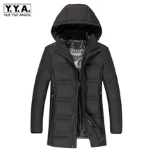 Зимние мужские пуховики, высокое качество, тонкая шапка, съемный белый утиный пух, теплое длинное пальто, Брендовое модное плотное пальто, M-3XL