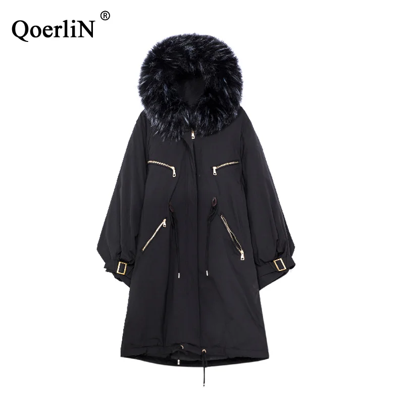 QoerliN, женские парки, большие размеры, меховые толстовки, куртка, пальто, женское длинное пальто, женская одежда, зимние пальто, большие размеры, верхняя одежда, пальто для леди