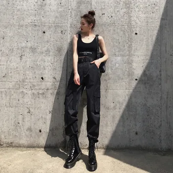 

Bib Overall Female Slimming High-waisted Short-height Loose BF Black and White with Pattern INS Fashion Beam Foot Handsome Strai