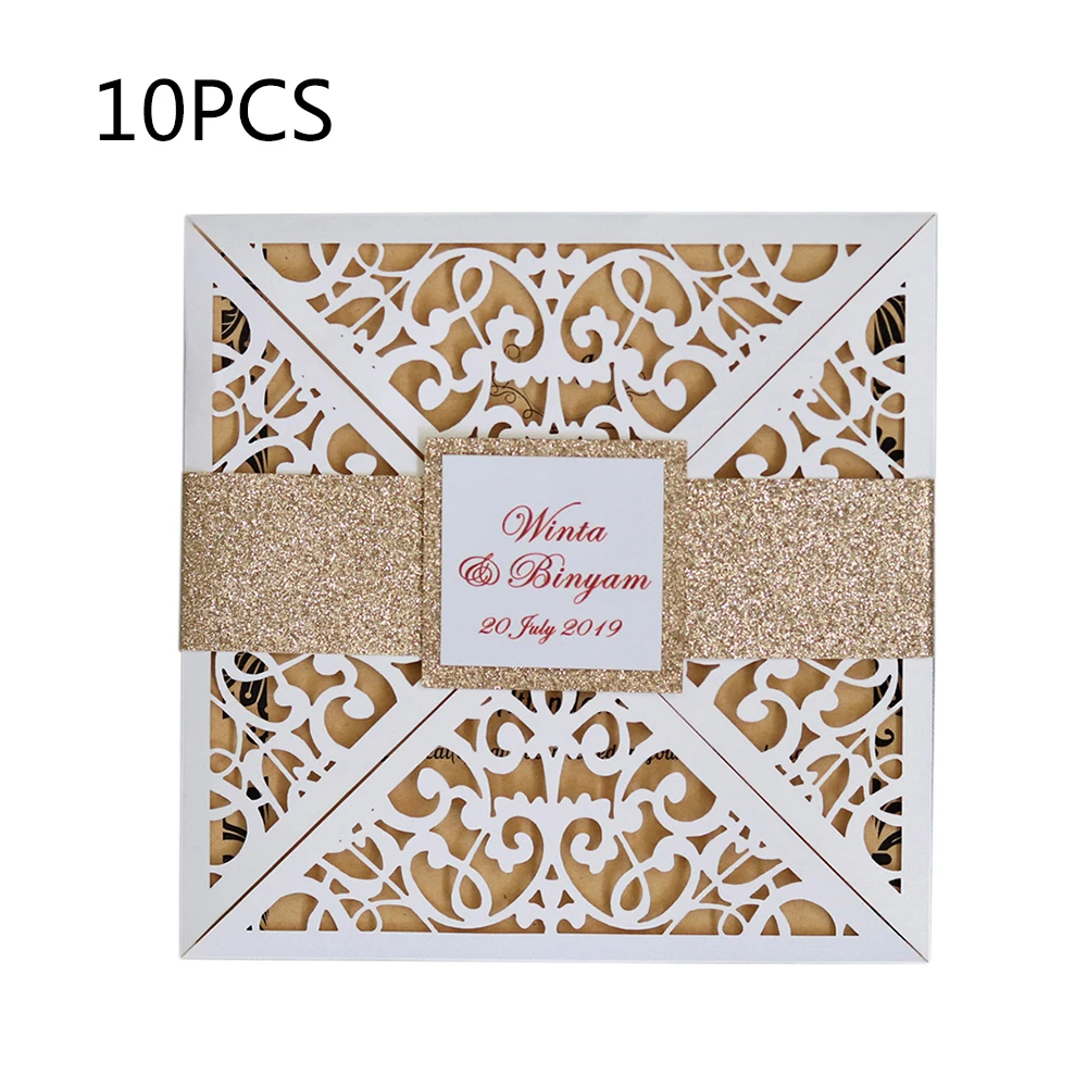 10Pcs Laser Cut Business&Wedding Lace invitations Cards Wedding Bridal Shower Gift Greeting Card Kits Event Party Supplies Decor - Цвет: White