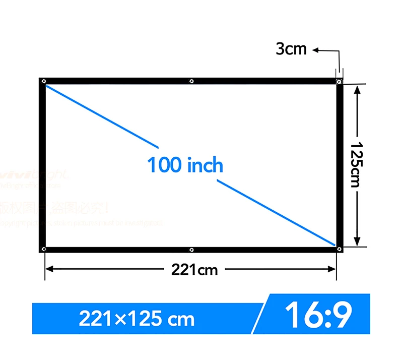 VIVIBRIGHT обновленный более толстый экран проектора, опционально 100/120/133 дюймов 16:9, складная белая ткань материал для домашнего кинотеатра