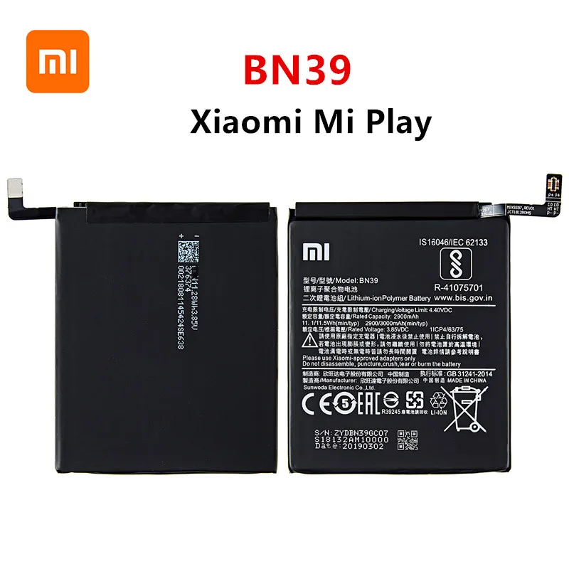 Xiao mi 100% Оригинальная батарея BN39 3000 мАч для Xiaomi Mi Play высококачественные сменные