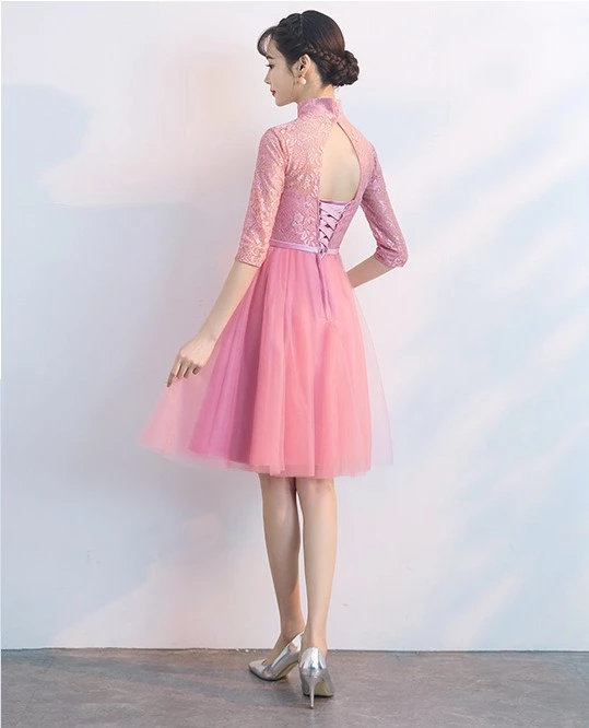 Robe de soiree винтажные подростковые короткие пышные тюлевые платья для выпускного с корсетом, бальные платья нежно-розовое платье с половиной рукава W4316
