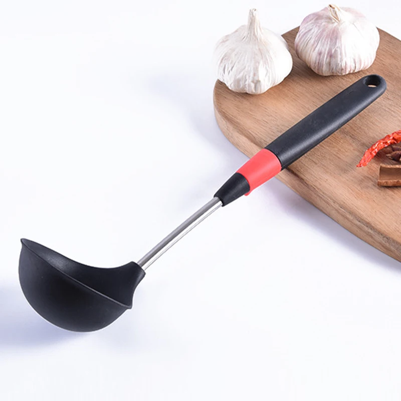 Round Silicone Soup Spoon Stainless Steel Handle Ladle Heat Resistant Porridge Soup Spoon Mixing Serving Kitchen Utensils