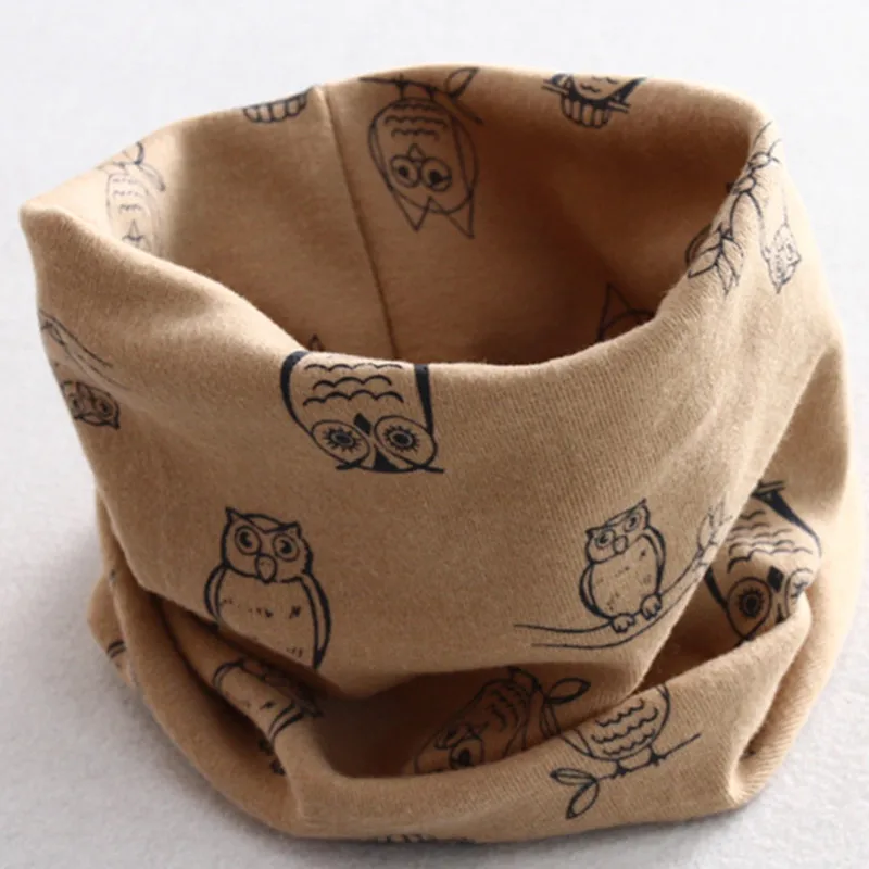 owl coffee Autumn Winter Baby Scarf Warm Knitted Cotton Children Scarf Girls Scarf Toddler Scarf Neckerchief Kids Boy Neck Ring Collar - Цвет: owl coffee